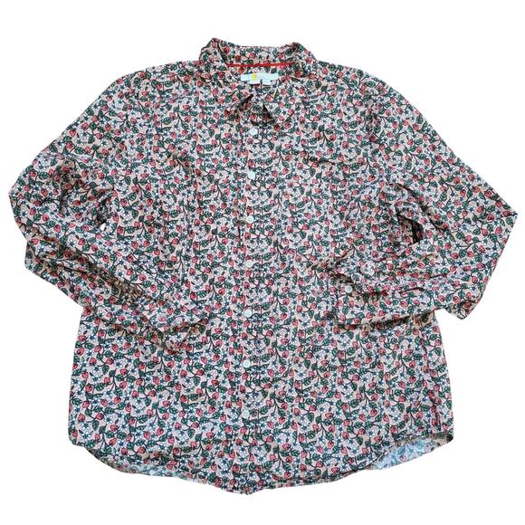 Boden Strawberry Print Multicolor Button Front Long Sleeve Blouse sz 10P Preppy - Picture 1 of 8